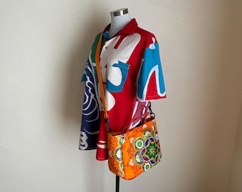 New Handmade Japanese Silk Obi Crossbody Bag: Artisan Crafted, Upcycled from Traditional Metallic Kimono Fabric