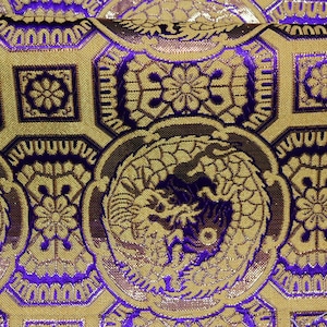 19 Inches long Vintage Japanese Exotic Dragon Woven Obi Butt Fabric Piece Remnant