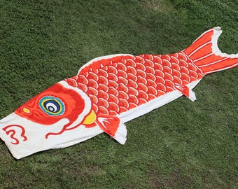 Vintage Japanese Cotton Koinobori Carp Streamer Wall Art – Large Banner