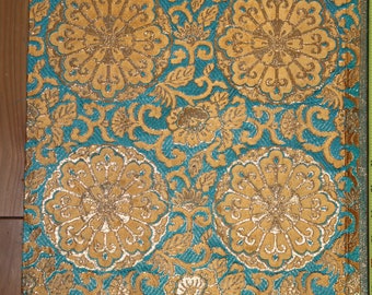 21 Inches long Vintage Japanese Green Metallic Gold Exotic Obi Butt Fabric Piece Remnant