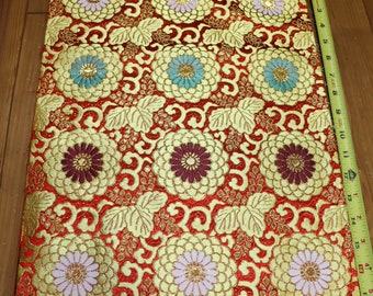 17 Inches long Vintage Japanese Exotic Mum Obi Butt Fabric Piece Remnant