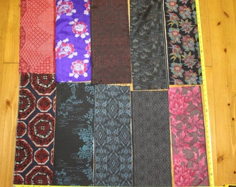 Vintage Japanese Silk Kimono Fabric Scraps: Tsumugi Kasuri Ikat Remnants