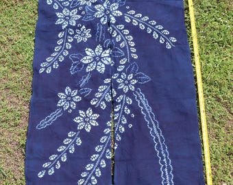 Indigo Shibori Noren Curtain, Wisteria Floral Room Divider, Vintage Aizome Zen Art