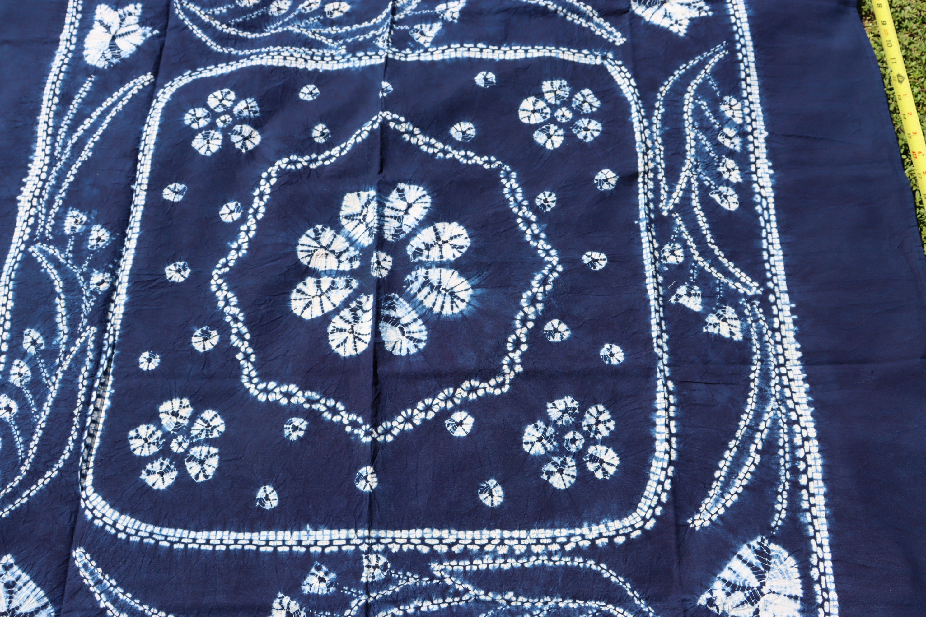 Tapisserie Shibori Indigo - Housse De Table Ou Murale - Fait Main 34x34 Cm - Coton