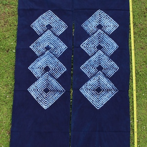 May include: A pair of indigo blue fabric panels with a white geometric pattern. The panels are approximately 45 inches long and 18 inches wide.