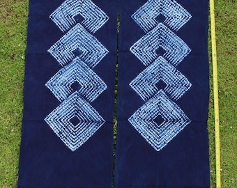 Vintage Japanese Indigo Cotton Square Pattern Noren Door Way Curtain Shibori Tie Dye Aizome
