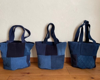 Pick One Japanese Kendo Gi Sashiko Patchwork BagShopping Bag Small Tote Bag  Upcycled Bag Indigo Cotton Aizome