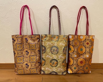 Choice of one: New Japanese Silk Obi Tote Bag, Artisan Crafted, Upcycled from Traditional Metallic Fabric