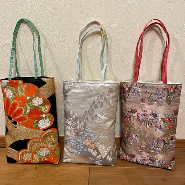 Choose 1 Vintage Japanese Fukuro Obi Upcycled Metallic Fabric Tote Bag Shopping Bag Small Bucket Kimono Bag Obi Bag Obi Remake