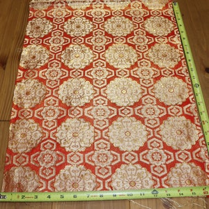 21 Inches long Vintage Japanese Red Metallic Gold Exotic Obi Butt Fabric Piece Remnant