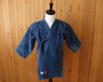 M Vintage Japanese Indigo Cotton Sashiko Boro Kendo Gi Aikido Budo Kimono Jacket Robe Noragi Haori Kendogi