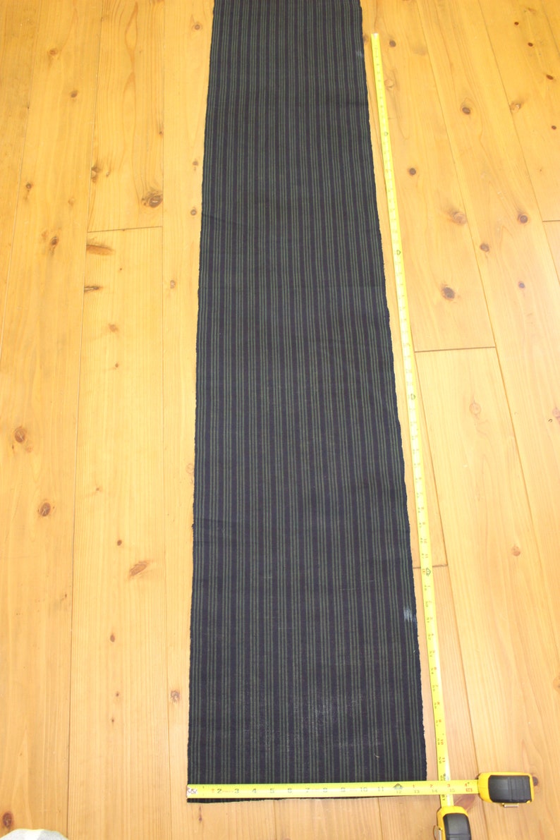60 inches Vintage Japanese Indigo Cotton Shijira Striped Noragi Kimono Artisan Peasant Traditional Folk Fabric