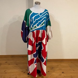 Size 14 Vintage Japanese Rising Sun Fishing Boat Flag Upcycled Cotton Woman Smock Dress Tsutsugaki