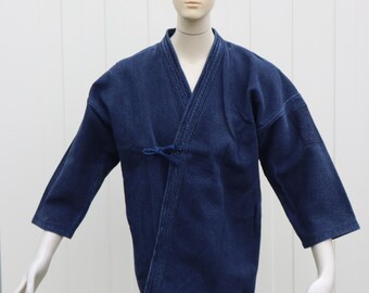 Medium Vintage Japanese Indigo Cotton Aizome Hand Sashiko Thicker Fabric Kendo Gi Aikido Budo Kimono Jacket Noragi Haori Kendogi