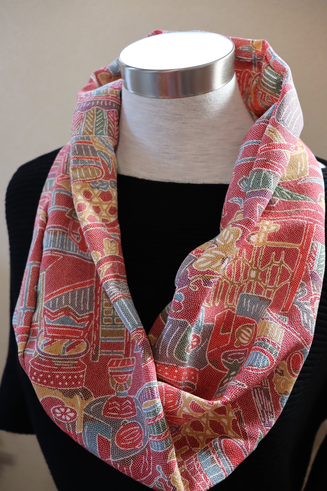 Vintage Japanese Silk Kimono Scarf Infinity Scarf Circle Twist Etsy