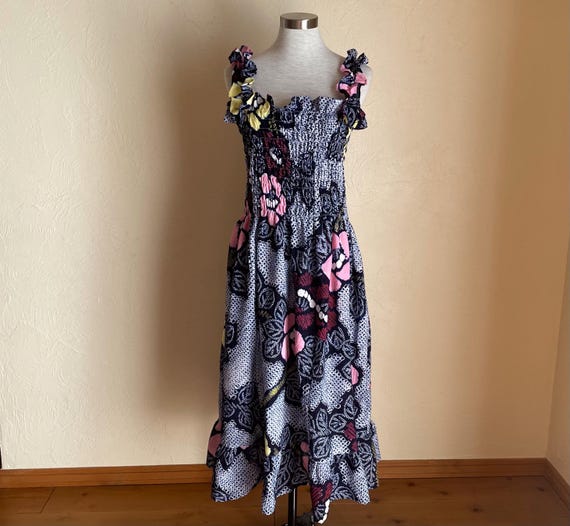 Size 14 Vintage Tie dyed Shibori Smocking Stretchy Shirred Smocked Dress Folkloric Bohemian Kimono Upcycled Japanese Spaghetti Strap Bodycon Etsy Australia