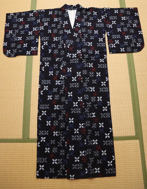 Vintage Japanese Black Cotton Kasuri Ikat Woven W… - image 4