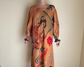 Kakishibu Tenugui Dress – Upcycled Japanese Cotton, Persimmon Dye, 2XL