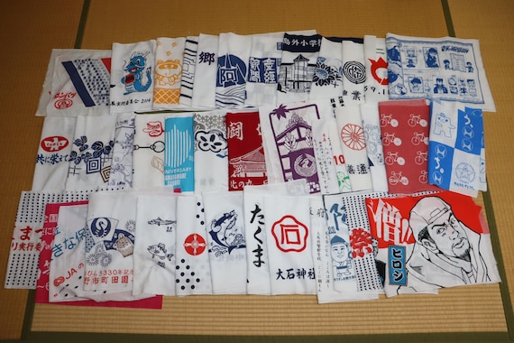 40 Vintage Japanese Tenugui Cotton Fabric Bundle, Boro Stitching, Quilt Supplies, Tea Towels