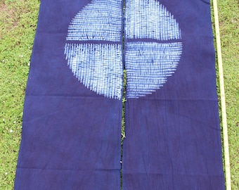 Vintage Japanese Indigo Blue Shibori Tie Dyed Cotton Noren Door Way Curtain Aizome
