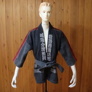 Vintage Japanese Indigo Cotton Fireman Coat Hikeshibanten Kimono Firefighter Jacket Happi Hanten Kimono Noragi Sashiko