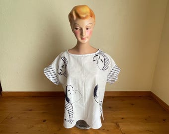 Upcycled Yukata Boxy Top, Japanese Blouse, Vintage Cotton Wear Size M Short Sleeve