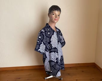 Handmade Japanese Cotton Shibori Tie-Dye Shirt: Upcycled Yukata Remake, Festival Souvenir