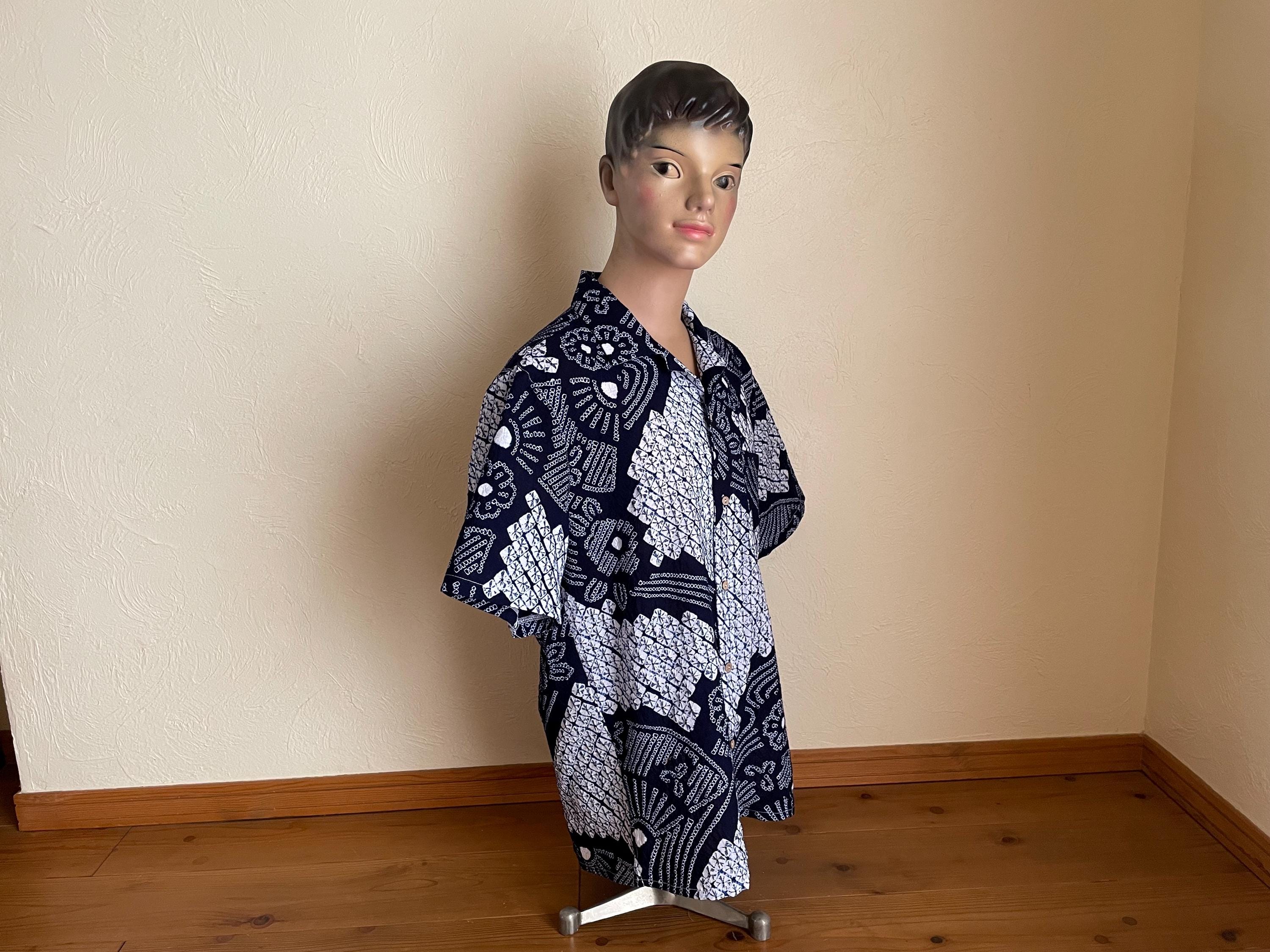 Handmade Japanese Cotton Shibori Tie-dye Shirt: Upcycled Yukata