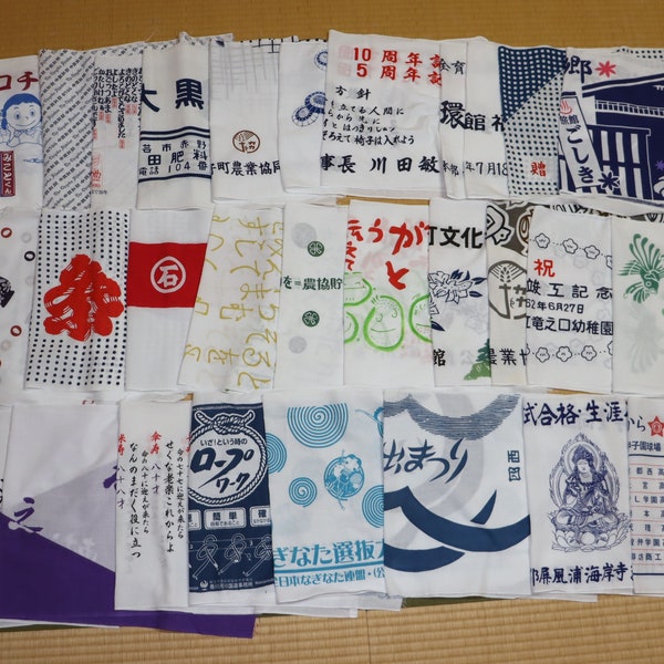 Lot 35 pcs Bundle Box Full of Vintage Japanese Cotton Tenugui Tea Towel Advertising Sarashi Great Steal