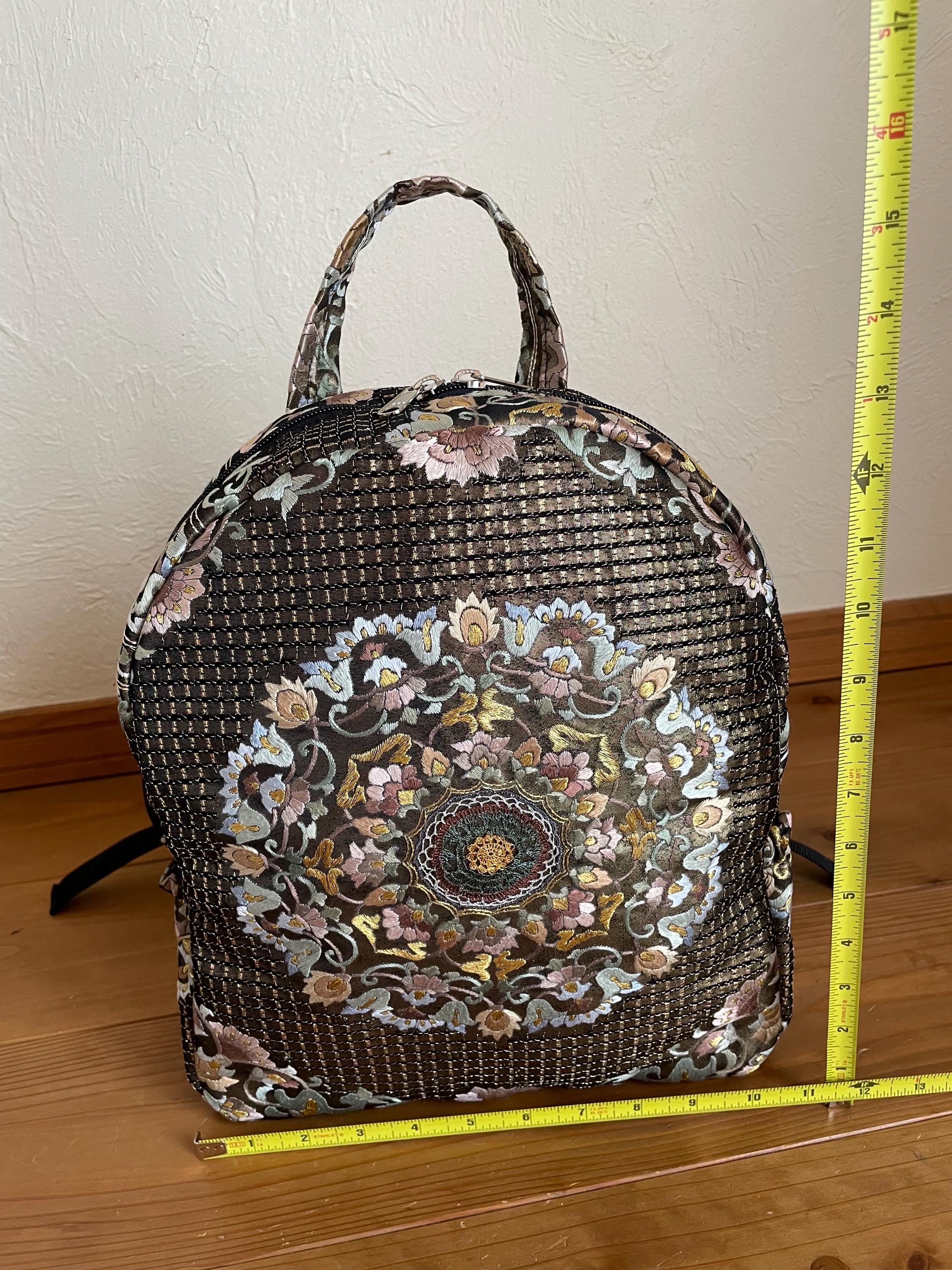 Japanese Vintage Obi Upcycled Metallic Fabric Backpack Bag