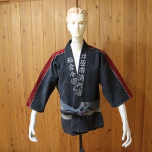 M Vintage Japanese Faded Indigo Cotton Fireman Coat Hikeshibanten Kimono Firefighter Jacket Happi Hanten Kimono Noragi