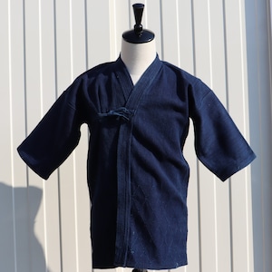 SMALL Vintage Japanese Indigo Cotton Boro Samue Kimono Jacket Noragi Haori Robe