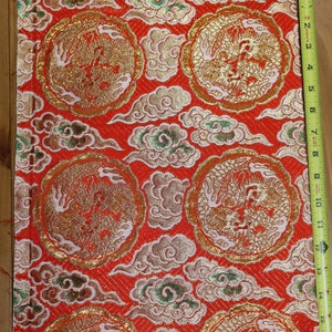 15 Inches long Vintage Japanese Exotic Gold Dragon Obi Butt Fabric Piece Remnant