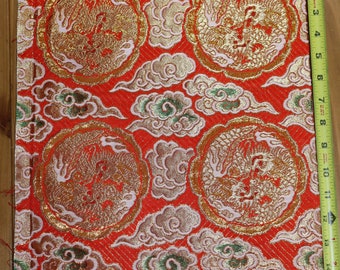 15 Inches long Vintage Japanese Exotic Gold Dragon Obi Butt Fabric Piece Remnant