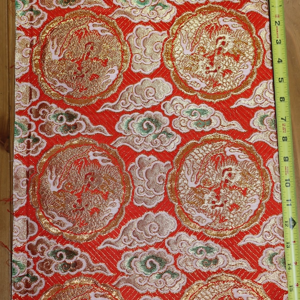 15 pouces de long vintage japonais exotique or dragon obi butt pièce de tissu reste