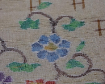 63 Inches Vintage Japanese Floral Tsumugi Silk Kimono Fabric Patchwork Quilt