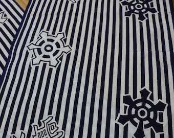 5 FEET long Vintage Japanese Indigo Cotton Yukata Kimono Fabric Striped Kanji