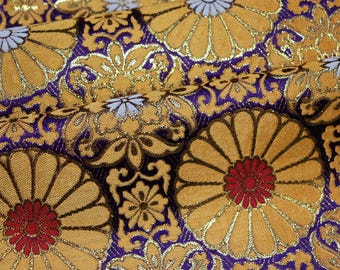 Y784 ヴィンテージ シルク 着物 帯 袋帯 多色 金彩 刺繍 / 唐織 花