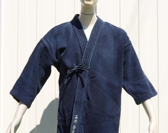 Vintage Aizome Indigo Cotton Sashiko Boro Kendo Gi Jacket: Japanese Haori Robe