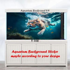 Aquarium Background funny swimming Cat , Sticker Decoration Aquarium Background Sticker maybe according to your design