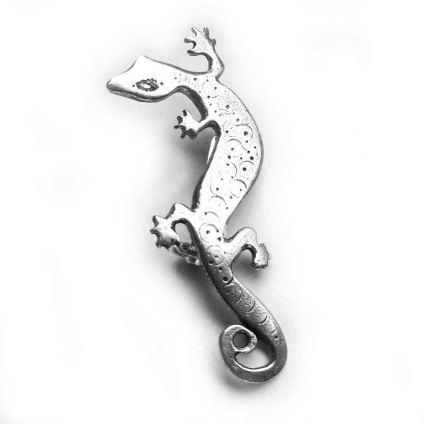 Lizard Gecko Brooch pewter pin original art jewelry salamander animal totem SALE