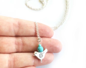 Blue Bird Dove turquoise necklace dove pendant cute bird jewelry with turquoise gemstone