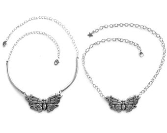 Butterfly necklace Art Deco pewter moth butterfly choker jewelry gift