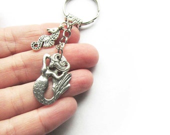 Mermaid keychain keyring reversible pewter mermaid zipper pull artisan design