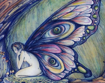 Fairy fantasy art print from original watercolour painting of a fairy