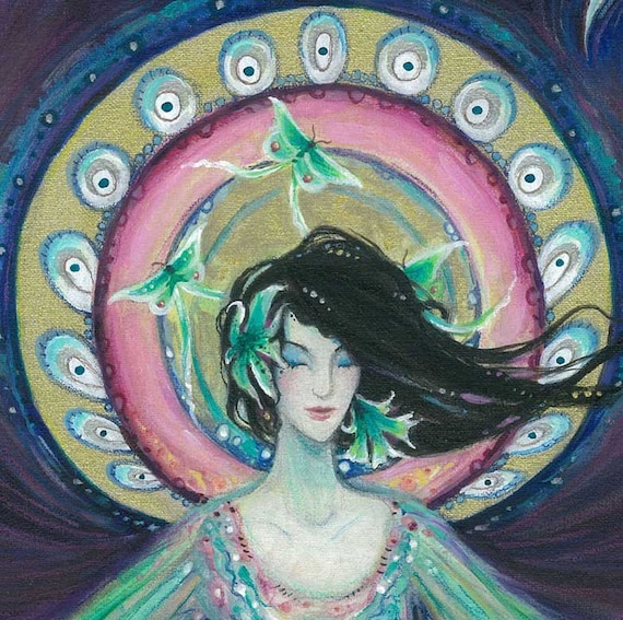 Luna Moth Fairy Art Print from the original watercolor & acrylic painting by Liza Paizis