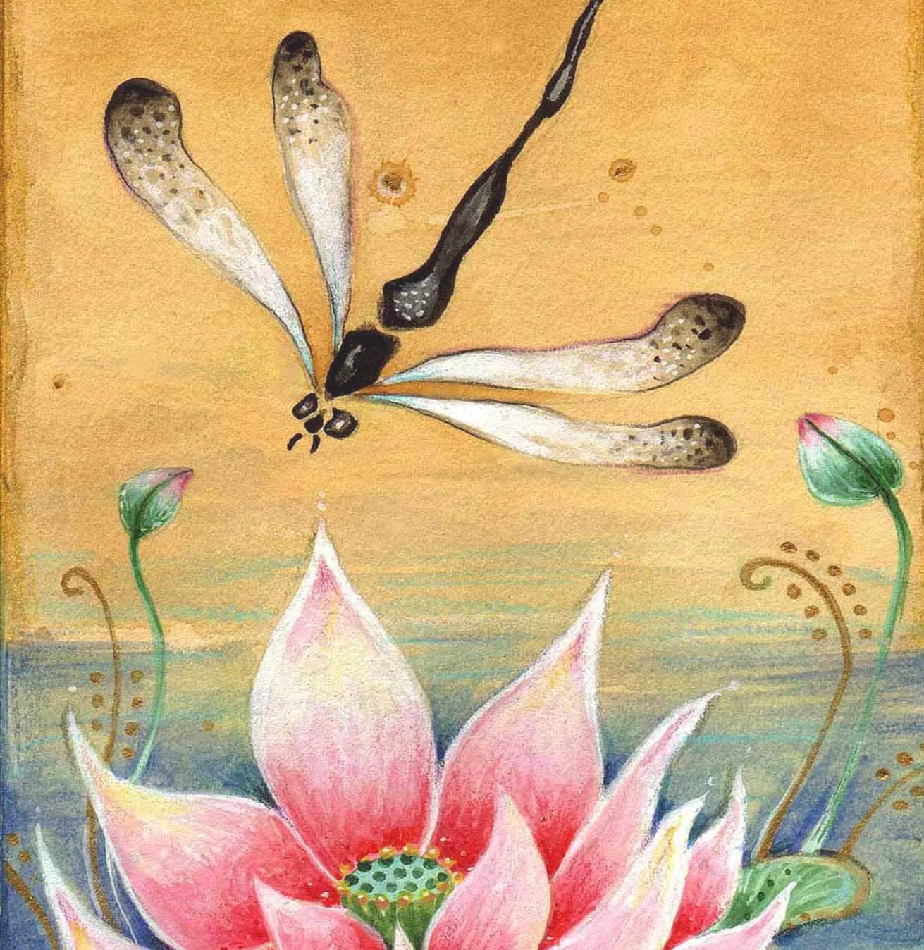 Dragonfly and Lotus Art Print From the Original Zen Painting Awakening ...