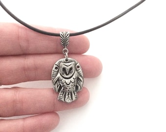 Owl pendant necklace barn owl pewter necklace owl totem jewelry