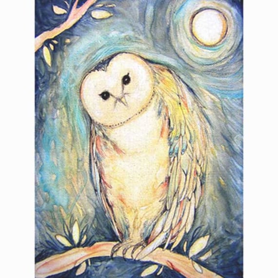 Blue owl art print from the original painting original barn | Etsy