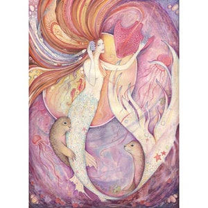Impresión del arte de la sirena de Aqualina del arte de la fantasía de la sirena de la pintura original